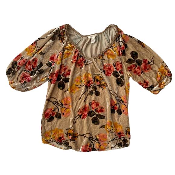 Sundance All Hours Crushed Velvet Silk Blend Floral Balloon Sleeve Top Medium - Picture 8 of 12